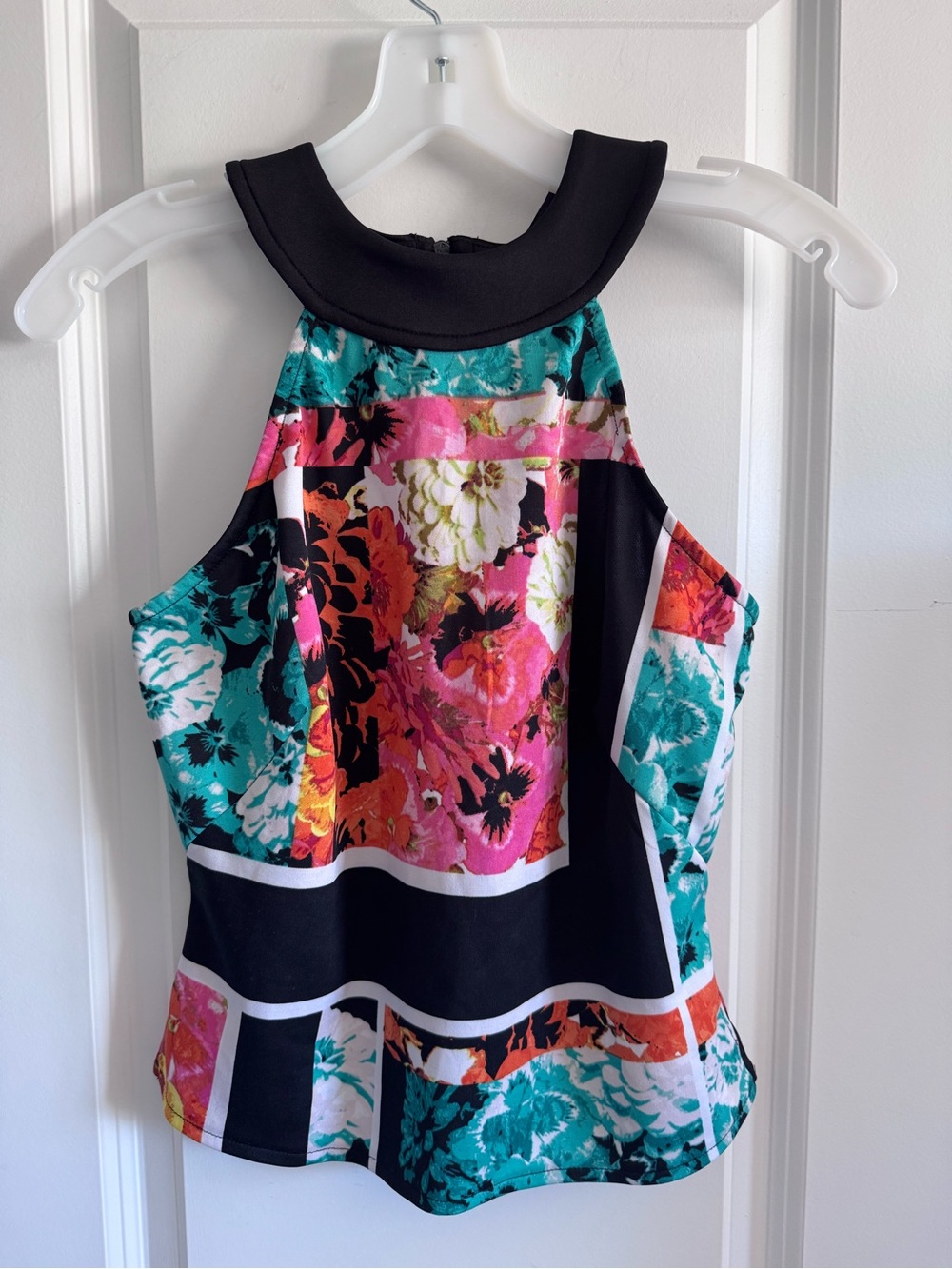 Bisou Bisou Floral Halter Top in Teal, Pink & Black